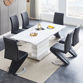 Parini Small Extending White Dining Table 4 Summer Black Chairs