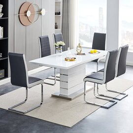 Parini Small Extending White Dining Table 4 Symphony Black Chairs