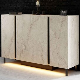 Paris Wooden LED Sideboard with 4 Doors in Travertine Marble Effect