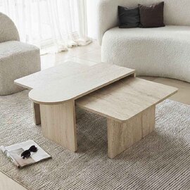 Paris Wooden Nesting Coffee Tables in Travertine Marble Effect