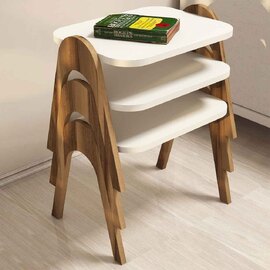 Paris Wooden Nesting Side Tables in Walnut and Cream