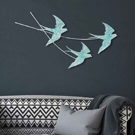 Parklane Metal Flying Bird Wall Art in Teal and White