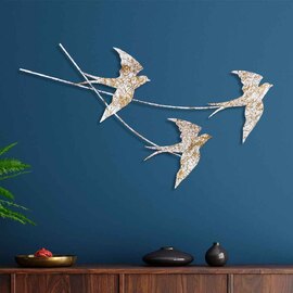 Parklane Metal Flying Bird Wall Art in White and Gold