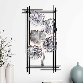 Parklane Metal Linear Leaf Wall Art in Silver and Black