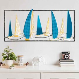 Parklane Metal Sails in Silhouette Wall Art in Skyblue and Yellow