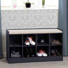 Parnu Wooden Shoe Storage Bench with Cream Fabric Seat in Navy Blue
