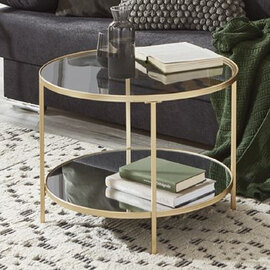 Parowan Large Mirrored Round End Table With Gold Steel Frame