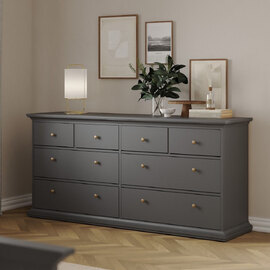Paroya Wide Wooden Chest Of 8 Drawers In Matt Grey