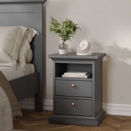 Paroya Wooden Bedside Cabinet with 2 Drawers In Matt Grey