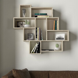 Paroza Wooden Wall Hung Shelving Unit in Travertine Marble Effect