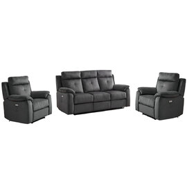 Pasco Fabric Electric Recliner 3+1+1 Seater Sofa Set In Anthracite