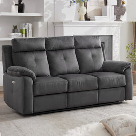 Pasco Fabric Electric Recliner 3 Seater Sofa In Anthracite