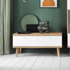 Pasco Wooden TV Stand With 2 Flip Doors In Matt White And Oak
