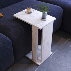 Pasific Wooden Side Table in White Marble Effect