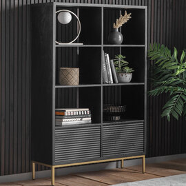 Pauls Mango Wood Open Display Unit With 2 Doors In Black