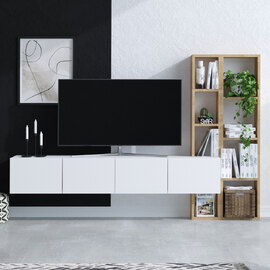 Pavaro Wooden TV Stand with Bookcase in White Oak
