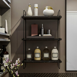 Pavilion Wooden Wall Hung Shelving Unit in Black Marble Effect