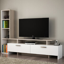 Pavona Wooden TV Stand with Bookcase in White Cordoba