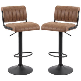 Pawling Brown Leather Bar Stools In Pair