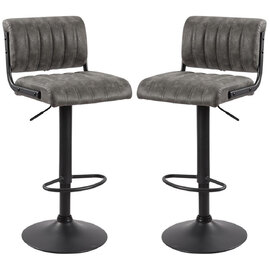 Pawling Grey Leather Bar Stools In Pair