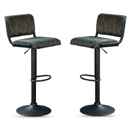 Pawling Fabric Gas Lift Bar Stools In Pair - Olive Green