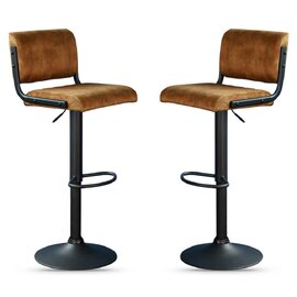 Pawling Fabric Gas Lift Bar Stools In Pair - Rust