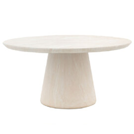 Payson Glass Concrete Round Dining Table In Travertine
