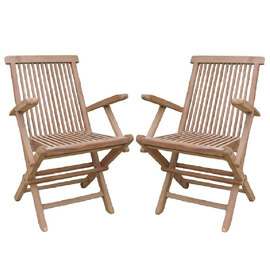 Payson Teak Wooden Folding Arm Chairs In Pair