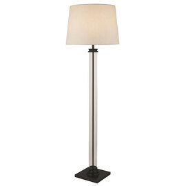 Pedestal White Fabric Shade Floor Lamp In Black