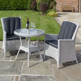 Peebles Glass Top Garden Bistro Set With Cushion In Grey