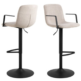 Peekskill Beige Fabric Bar Stools With Metal Base In Pair