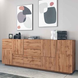Pendleton Wooden Sideboard With 4 Doors And 3 Drawers In Wotan Oak
