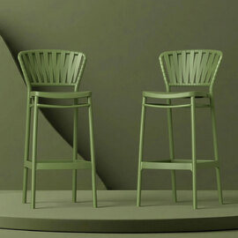 Penwell Olive Green Polypropylene Bar Chairs in Pair