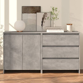 Pepa Wooden Sideboard With 2 Doors 3 Drawers In Concrete Effect