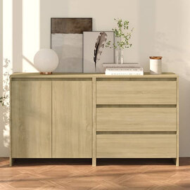 Pepa Wooden Sideboard With 2 Doors 3 Drawers In Sonoma Oak