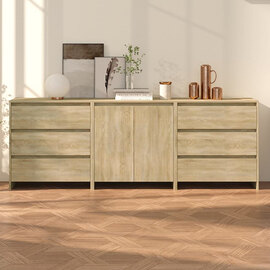 Pepa Wooden Sideboard With 2 Doors 6 Drawers In Sonoma Oak