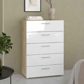 Perkin High Gloss Chest Of 5 Drawers In Oak And White