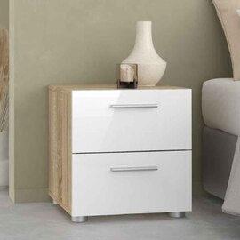 Perkin Wooden Bedside Cabinet With 2 Drawers In Oak White Gloss