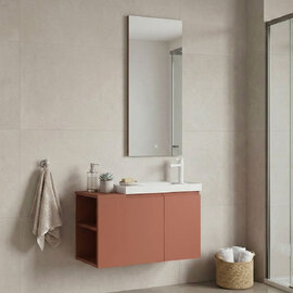 Perla Wooden Wall Mounted Bathroom Furniture Set in Matte Cinnamon