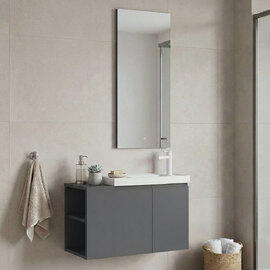 Perla Wooden Wall Mounted Bathroom Furniture Set in Matte Grey