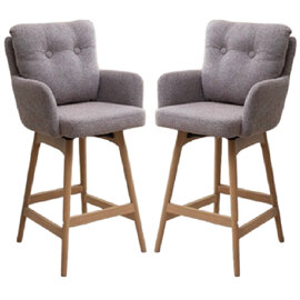 Petaluma Blush Granite Fabric Bar Chairs With Oak Legs In Pair