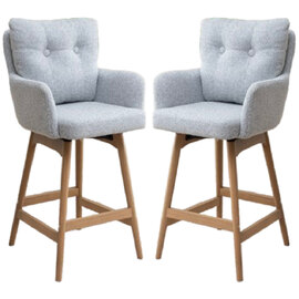 Petaluma Silver Grey Fabric Bar Chairs With Oak Legs In Pair