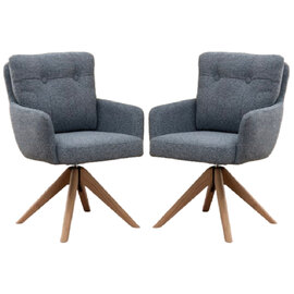 Petaluma Storm Teal Fabric Dining Chairs With Oak Legs In Pair