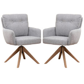Petaluma Silver Grey Fabric Dining Chairs With Oak Legs In Pair