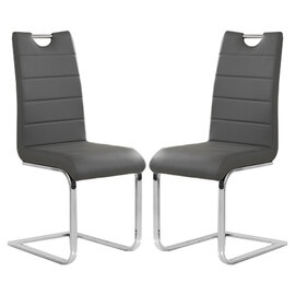 Petra Grey Faux Leather Dining Chairs In Pair