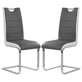 Petra Grey And White Faux Leather Dining Chairs In Pair