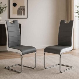 Petra Grey And White Faux Leather Dining Chairs In Pair