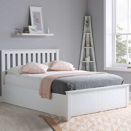 Phoney Wooden Ottoman Storage King Size Bed In White