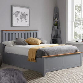 Phoney Wooden Ottoman Storage Single Bed In Stone Grey