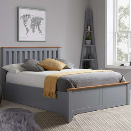 Phoney Wooden Ottoman Storage Small Double Bed In Stone Grey